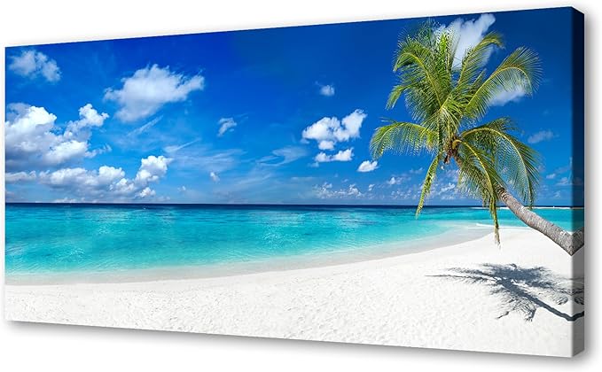 XXMWallArt FC2498 Seascape Canvas Art - Tropical Paradise Beach With White Sand and Coco Palms - Summer Beach Nature Pictures for Living Room, Bedroom, Home and Office Wall Decor
