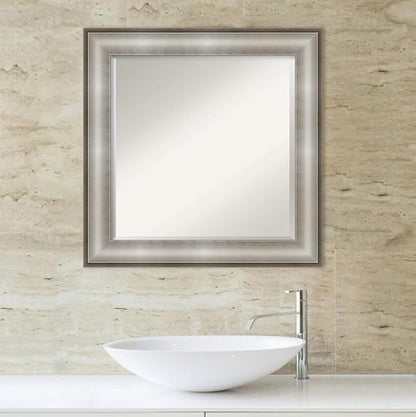 Amanti Art Silver Bathroom Mirror for Over Sink, 25x25 Imperial Silver Square Vanity Mirror, Medium Traditional Frame, Hangs Horizonally and Vertically, Bathroom Wall Decor, Beveled Edge