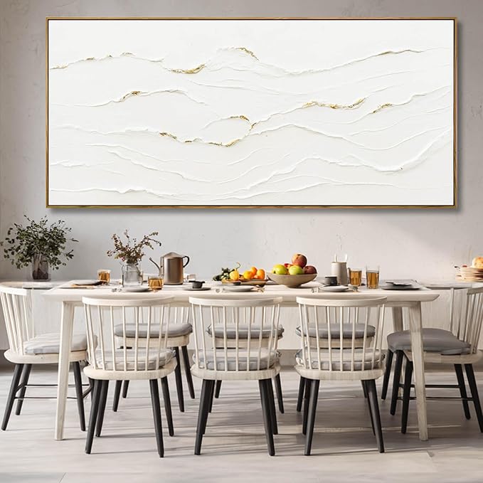 WINKAILIN Minimalist White and Gold Textured Canvas Wall Art Modern Abstract Line Artwork for Living Room Bedroom Office Neutral Home Decor 40x88 Inch