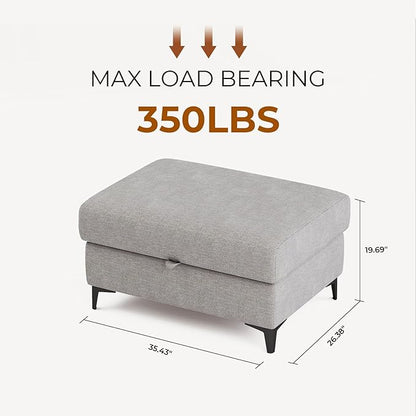 Upvilla 35" Large Storage Ottoman for Living Room, 7.8" Deep Seat Rectangular Ottoman Foot Rest for Couch, Chenille Storage Footstool Load 350 lb （Light Gray