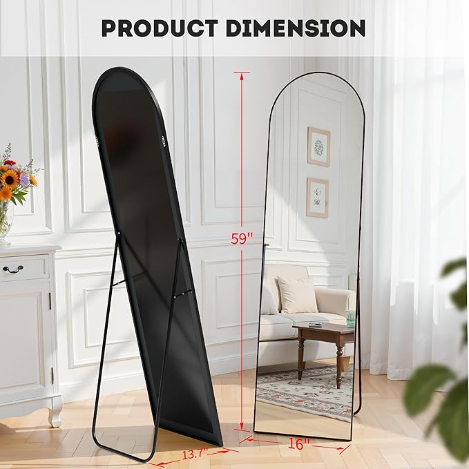 Simple Deluxe Arched Full Length Mirror, 59"x16" Large Floor Mirrors, for Wall Door Bedroom Bathroom Living Room (Black)