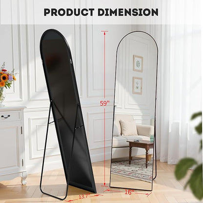 Simple Deluxe Arched Full Length Mirror, 59"x16" Large Floor Mirrors, for Wall Door Bedroom Bathroom Living Room (Black)