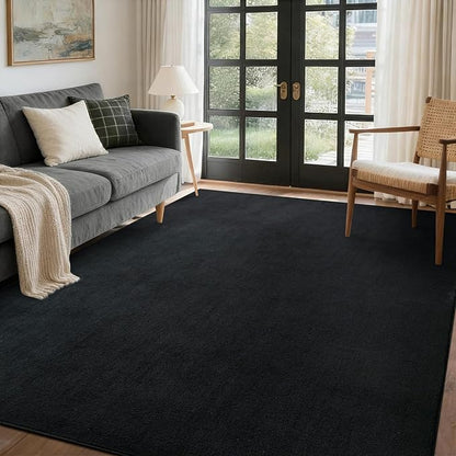 FinRèc 4x6 Washable Area Rugs for Bedroom Living Room, Low Pile Thin Rug Solid Color, Non-Slip Carpet Indoor for Home Decor (Pure Black)