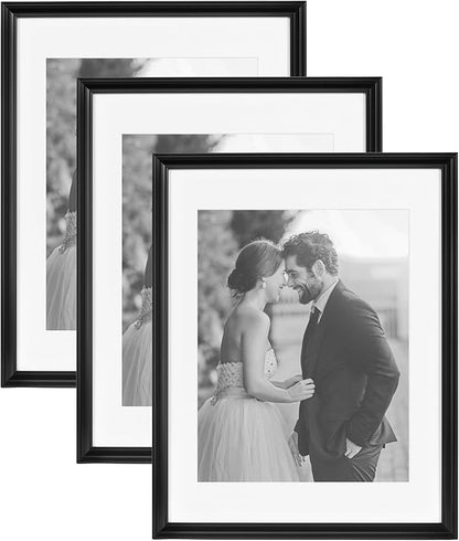 Kate and Laurel Adlynn Rectangle Picture Frame Set of 3; 14 x 18 matted to 11 x 14; Black; Modern Three-Piece Frame Set for Gallery Wall Frame Set in Living Room Wall Decor