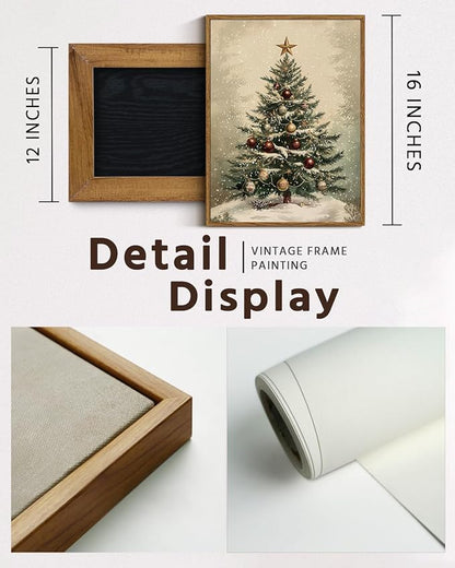 VIYYIEA Framed Canvas Wall Art Home Decor for Living Room, Vintage Christmas Tree Pictures, Christmas Decorations Indoor, Winter Wall Decor Gifts for Friends or Family - 16L x 12W