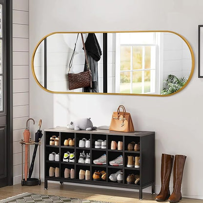 JJUUYOU Oval Full Length Bathroom Mirror Wall Mounted Mirror Gold Metal Mirrors 63"X32" Aluminum Alloy Framed Bedroom Mirrors for Living Room Entryway Dorm and Entryway