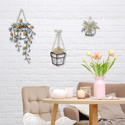 Vineland Metal Wall Art for Bathroom, Set of 3 Botanical Plant Designs, Minimalist Modern Boho Hanging for Home Outdoor Decor (Blue)
