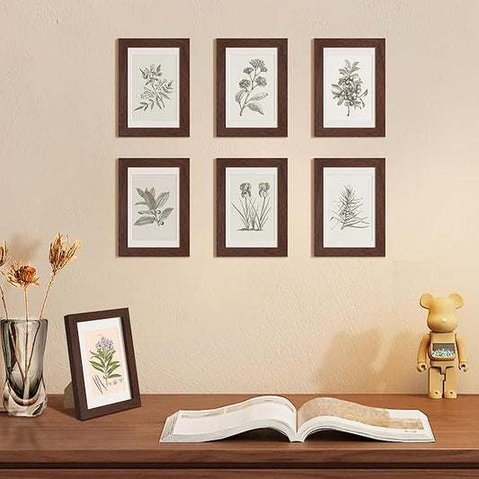 upsimples 4x6 Picture Frame Set of 10, Display Pictures 3.5x5 with Mat or 4x6 Without, Multi Photo Frames Collage for Wall or Tabletop Display, Brown