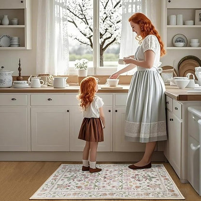 Maxsoft Small 2x3 Rugs for Entryway, Washable Floral Area Rugs for Entrance, Low Pile Thin and Non-Slip Throw Carpet for Kitchen Floor, Front Door Indoor Door Mat, Bathroom, Bedroom Bedside, Pink