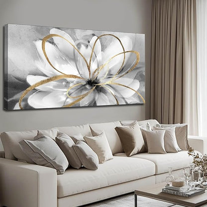 SOUGUAN Flower Wall Room Decor Gold Decoration White Flower Artwork for Living Room Office Dining Room 24x48 Inch