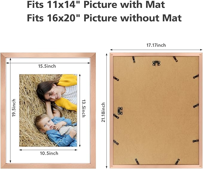 Golden State Art, 16x20 Picture Frame Set of 3 - Matted to 11x14 Photo - Engineered Wood Gallery Frame Set - Wall Mounting (Rose Gold,3 Pack)