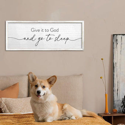 TQianJiang Give It To God And Go To Sleep Wall Decor Sign 24"X10" for Master Bedroom Above Bed Large Wood Framed Wall Art Hanging (White)