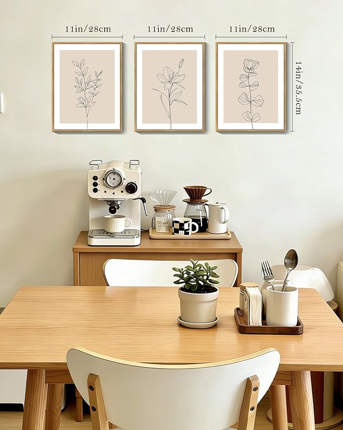 Drsoum Black Line Flower Wall Art Vintage Floral Minimalist Wall Hanging Decor Bohemain Botanical Prints Artwork for Office Dining Room Hallway 11x14in Natural Framed