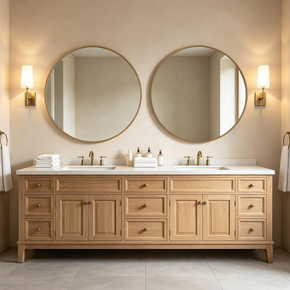 WallBeyond Round Wood Mirror, 40" Round Modern Decoration Large Circle Wall Mirror for Bathroom Living Room Bedroom Entryway, Natural