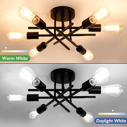TOBUSA 6-Light Semi Flush Mount Ceiling Light Fixture, Black Sputnik Ceiling Light, Modern Close to Ceiling Light Fixture for Kitchen Bedroom Dining Room Living Room Hallway Chandelier, E26 Socket