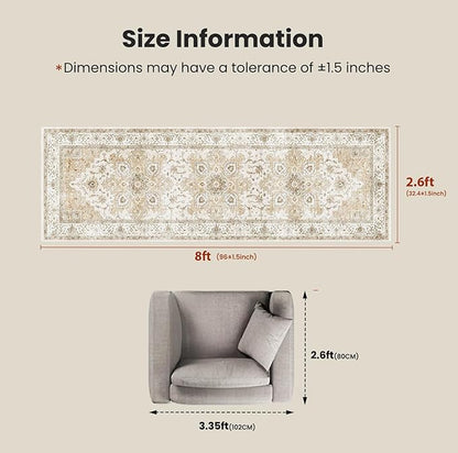 AMADA HOMEFURNISHING 2'6"x8' Washable Area Rug, Low-Profile Entryway Rug with Non-Slip Backing & Durable Edge Binding, Vintage Rug Pattern, Small Rugs for Entryway, Kitchen & Living Room