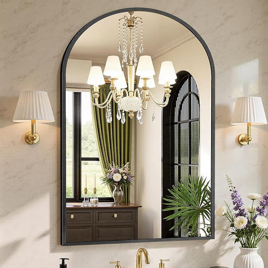 Sweetcrispy 30"x40" Arched Black Bathroom Mirrors for Wall, Bathroom Mirrors for Over Sink, Metal Framed with HD Shatter-Proof Glass for Entryway, Living Room, Bedroom, Home Decor