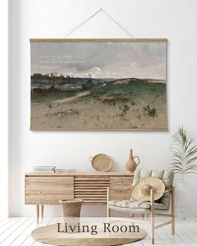 InSimSea 36x54 Large Canvas Scroll Christian Wall Art, Bible Verse Wilderness Grass Landscape Religious Decor, Inspirational Oil Painting for Living Room, Prayer Room, Church