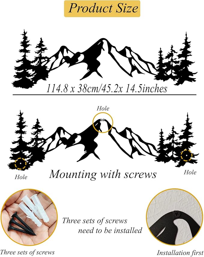 Yuzhuo Metal Mountain Wall Art Decor, Mountain Forest Silhouette Art Suitable for Living Room Bedroom Indoor Outdoor Garden Home Decoration (L)