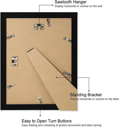 iRahmen 9x12 Picture Frame with Mat 6x8 - High Definition Tempered Glass Wooden Photo Frames for Tabletop Display and Wall Mounting (Pure Black, Set of 2)