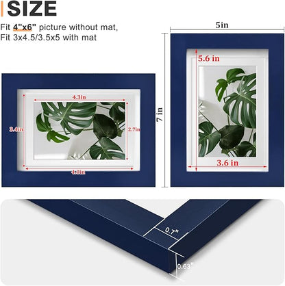 Egofine 4x6 Picture Frames 4PCS Covered by Plexiglass for Picture 3x4.5 and 3.5x5 with Mat or 4x6 whitout Mat Made of Solid Wood for Table Top Display and Wall Mounting Photo Frame, Navy Blue