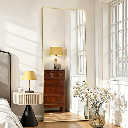 Mirror Full Length 64"x21" Full Body Floor Mirror with Stand, Shatterproof Glass, Aluminum Alloy Frame, Free Standing Wall Mounted or Leaning Rectangle Mirrors for Bedroom Living Room Entryway