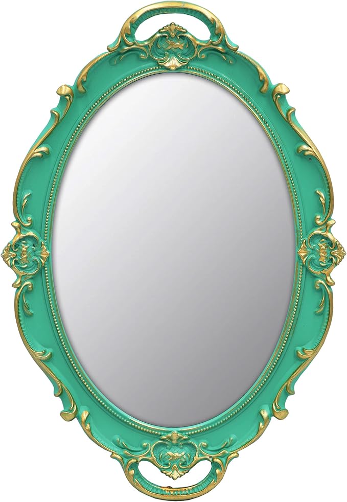 YCHMIR Vintage Mirror Small Wall Mirror 14.5 x 10 inches Oval Green