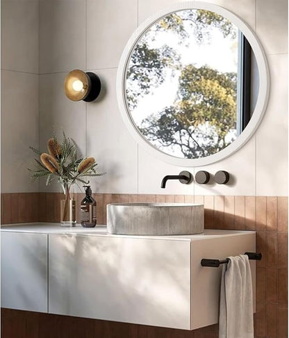 JJUUYOU Large Circle Wall Mirror 24 Inch Large Round Wall Mounted Antique Mirror for Bathroom Wood Frame Mirror for Living Room Bedroom Washroom Dorm