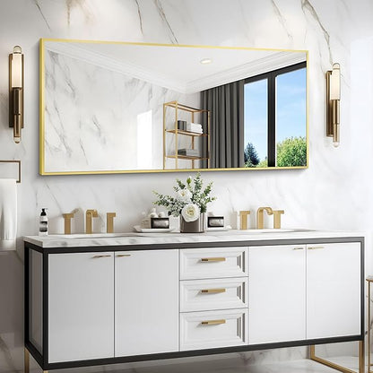 COFENY Gold Bathroom Mirror for Wall, 60x30 Inch Rectangle Mirrors with Metal Frame, Modern Vanity Wall Mirror Decor for Bathroom Living Room, Entryway Hangs Horizontal or Vertical