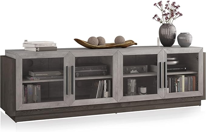 BELLEZE 70" TV Stand for TVs up to 75", Modern TV Cabinet & Entertainment Center with Shelves, Wood Storage Cabinet for Living Room or Bedroom - Brixston (Grey)
