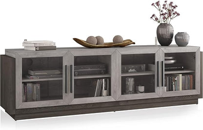 BELLEZE 70" TV Stand for TVs up to 75", Modern TV Cabinet & Entertainment Center with Shelves, Wood Storage Cabinet for Living Room or Bedroom - Brixston (Grey)