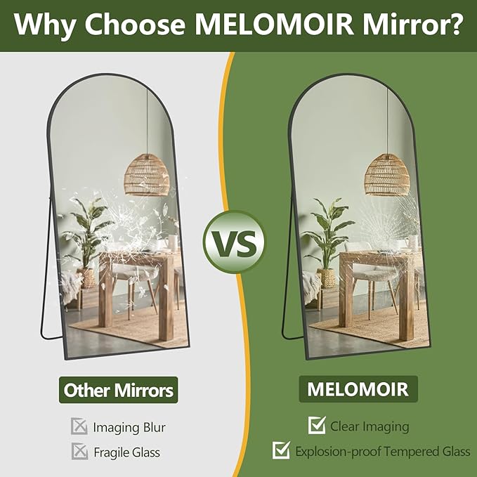 MELOMOIR 56"x18" Arched Full Length Mirror, Black Floor Mirror for Bedroom, Living Room, Gym, Dorm