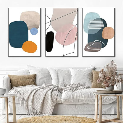 MPLONG Aesthetic Wall Art Large size 24" x 32" x 3 Panels Of Framed Decorative Paintings Abstract Simple Orange White Blue And Other Color Blocks Wall Art Canvas Prints Nature Home Decor