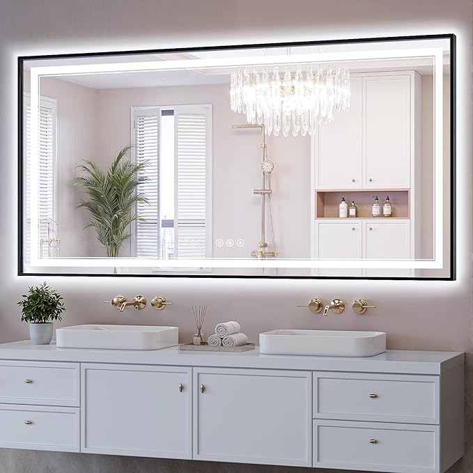30"x60" LED Bathroom Mirror with Lights, Front & Backlit, Anti-Fog, Dimmable, 3 Color Temperature, CRI 90+, LED Mirror for Bathroom with Premium Full Aluminum Frame, Touch Control with Memory