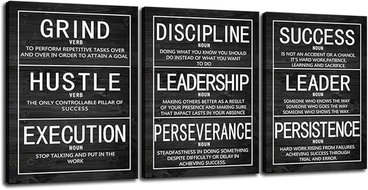 Inspirational Poster for Office Motivational Wall Art 3 Pieces Canvas Prints Artwork for Living Room Bedroom Modern Home Decor Painting Pictures Stretched and Framed Ready to Hang [36''Wx 16''H]