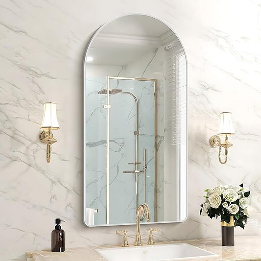 FORBATH Arched Bathroom Mirror 20x40 Inch, Silver Bathroom Mirror Wall Mounted Modern Aluminum Alloy Frame Arch Mirror for Bedroom Living Room Entryway, Hanging or Leaning Against Wall