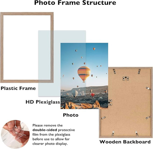 JCJMY 11x15 Rustic Brown Picture Frame Set of 6, Horizontal and Vertical Formats for Wall Hanging, 11 x 15 Wall Gallery Poster Photo Frames with Shatter Resistant Plexiglass, 6 Pack, Rustic Brown