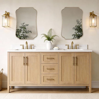 ANDY STAR 26"x38" Gold Mirror, Brushed Brass Scalloped Wall Mirror, Bathroom Wall Mirror with Stainless Steel Metal Framed Ideal for Bedroom, Hallway