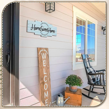 Jetec Home Sweet Home Sign, Rustic Wood Room Wall Decor, Farmhouse Plaque Wall Hanging Wooden Sign for Bedroom, Living Room, Wedding Decor(Blue)
