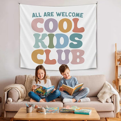 Kids Room Wall Tapestry, All Are Welcome Cool Kids Club Wall Tapestry Backdrop,Colorful Wall Hanging Decor, Inspirational Classroom Banner for Toddler Room, Playroom, Nursery (Colorful-Cool kids)