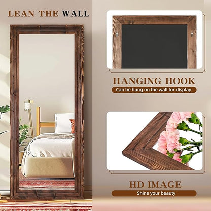 Full Length Mirror 76"x34" Solid Wood Frame Floor Large Mirror for Living Room, Bedroom Hanging or Leaning Wall-Mounted, Brown