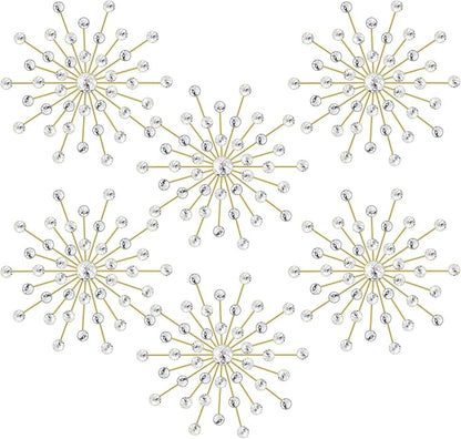 Barydat 6 Pcs Metal Starburst Wall Decor Bling Crystal Wall Art Rhinestone Sunburst Home Decoration No Punch Starburst Hanging Diamond Accents for Living Room Bedroom(25cm,Gold)