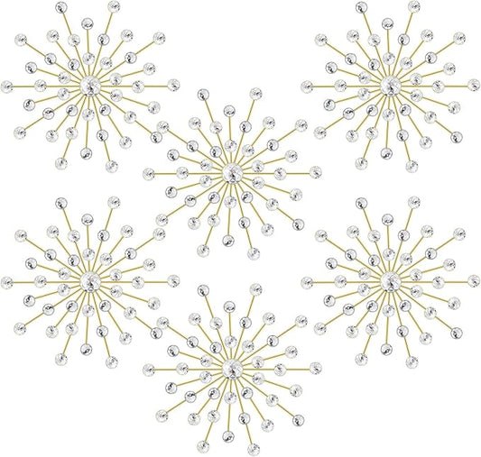 Barydat 6 Pcs Metal Starburst Wall Decor Bling Crystal Wall Art Rhinestone Sunburst Home Decoration No Punch Starburst Hanging Diamond Accents for Living Room Bedroom(25cm,Gold)