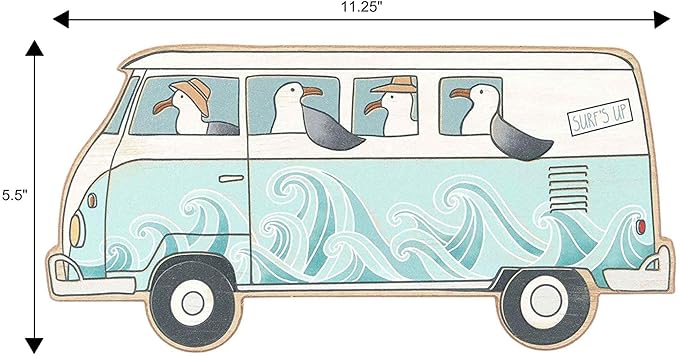 Open Road Brands Seagulls On A Bus Retro Wood Wall Decor - Beachy Wall Art for Bathroom, Living Room, or Sunroom