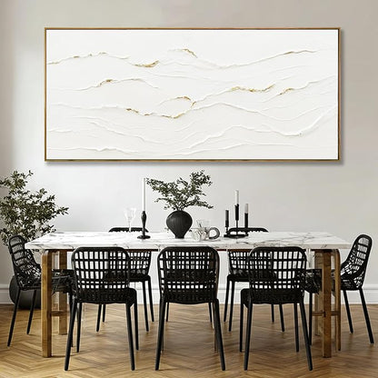 WINKAILIN White and Gold Canvas Wall Art Textured With Framed Posters Pictures Abstract Minimalist Wall Art Extra Large Contemporary Artwork for Office Living Room Entryway Home Decor 32x70 Inch