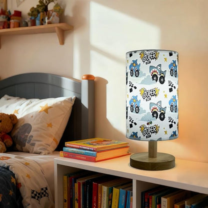 Shark Night Light Lamp for Boys Bedroom - 3-Way Dimmable Nursery Lamp with Wood Base & Linen Shade, Boho Kids Room Decor, Safe Baby Gift for Boys, Toddlers,Nursery, Teens
