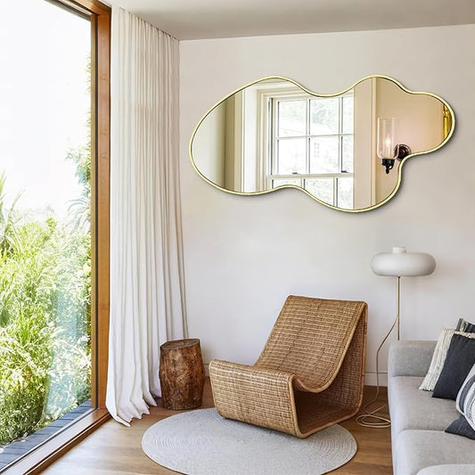 Gold Irregular Mirror, 23.6"x46.5" Asymmetrical Wall Mirror with Metal Frame, Modern Abstract Mirrors for Living Room Bathroom Bedroom Hallway Entryway, Hangs Vertically or Horizontally