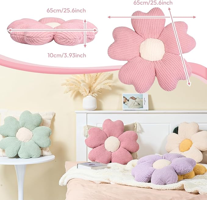 Sioloc Flower Throw Pillow, Fun Daisy Pillow, 19.7" Pink Flower Pillow Cute Decorative Seat Cushion Aesthetic Flower Plush Pillows for Bed Floor Couch Chair