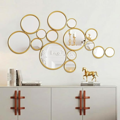 PERHOM Multiple Circles Wall Decor Mirror - 47"x24" Large Gold Wall Art Mirror,Thick Metal Framed Wall Sculptures Mirrors for Living Room, Entryway, Bedroom, Dining Room, Fireplace