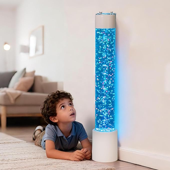 Bubble Tube Floor Lamp – Works with Various Controllers, Color-Changing Aquarium Mood Light for Visual Stimulation & Relaxation in Home, Sensory Rooms & Therapy Clinics (3.5FTJumble Bead Bubble Lamp)